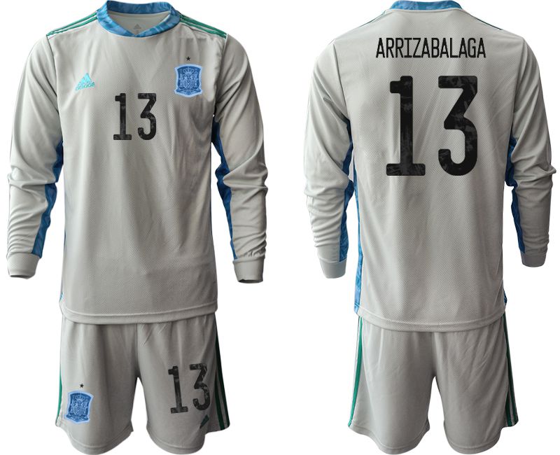 Men 2021 World Cup National Spain gray long sleeve goalkeeper #13 Soccer Jerseys->->Soccer Country Jersey